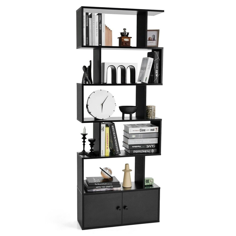 image 1 of COSTWAY 5-tier Bookcase S-Shaped Bookshelf Display Rack Black Black