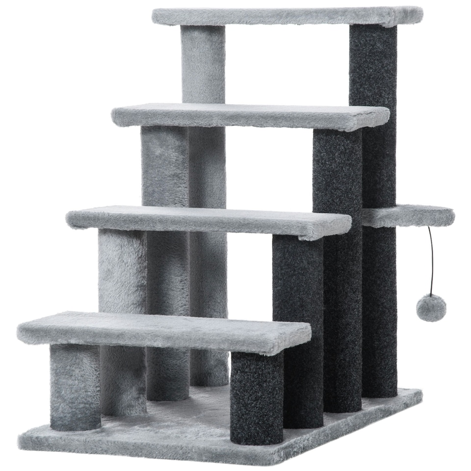 image 1 of PawHut Pet Stairs with 4-step Stair, Scratching Posts, Platforms, Toy Ball