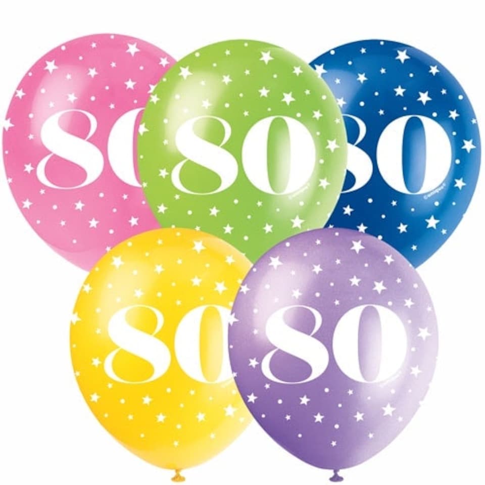 image 1 of Assorted Age 80 Pearlised Biodegradable Latex Balloons 30cm / 12 in - Pack of 5