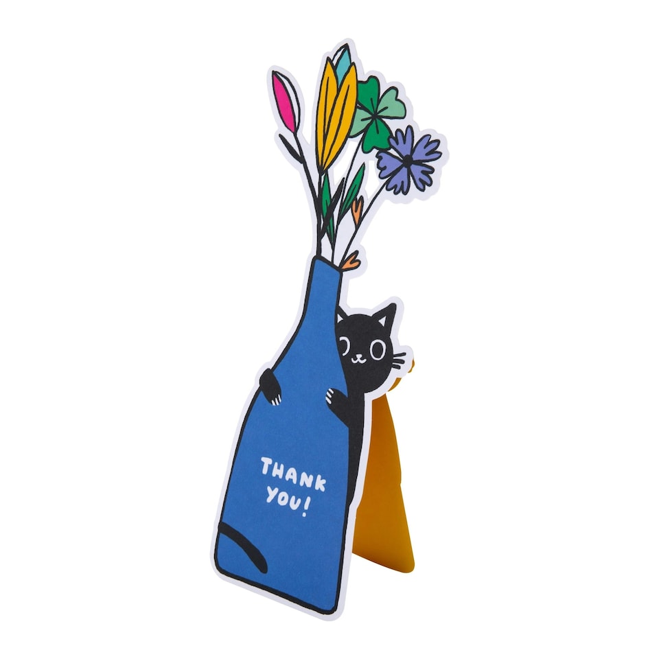 image 1 of Die Cut Black Cat Design Magical Botanicals Paper Flowers Thank You Card