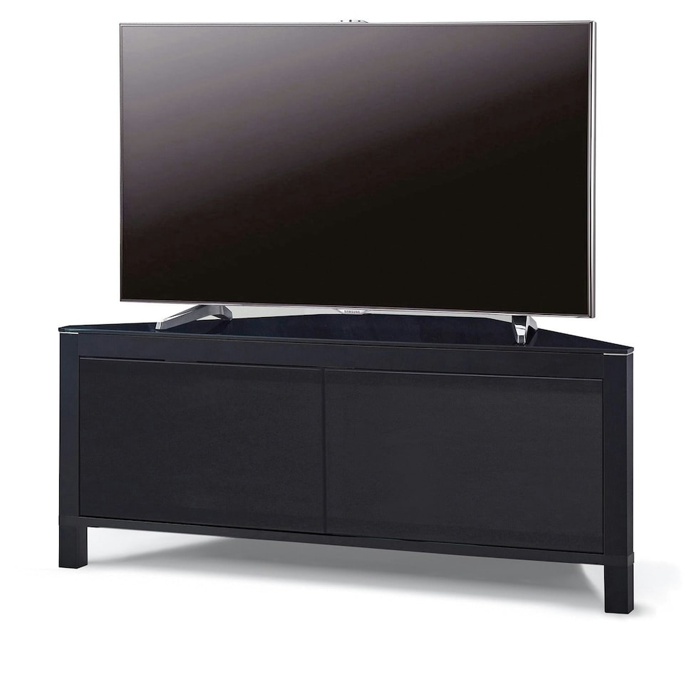 image 1 of MDA Designs VOLANS Black Tru-Corner Remote Friendly Doors LCD/Plasma/LED TV up to 42" Corner TV Cabinet | Black | 1