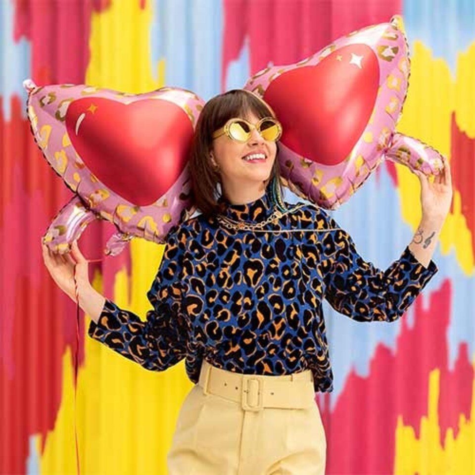 image 1 of Pink Love Heart Shaped Sunglasses Giant Helium Foil Balloon 116cm / 46 in