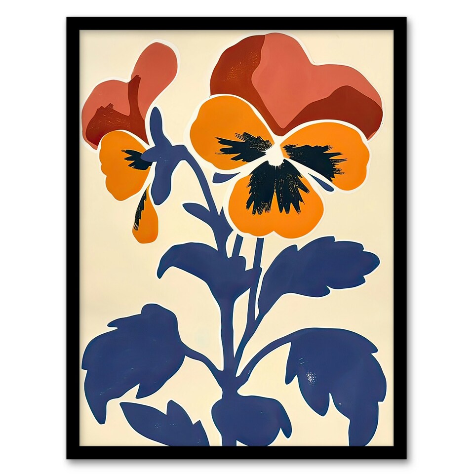 image 1 of Pansy Flower Bloom Simple Bold Floral Home Decor Black Framed Wall Art Print A4