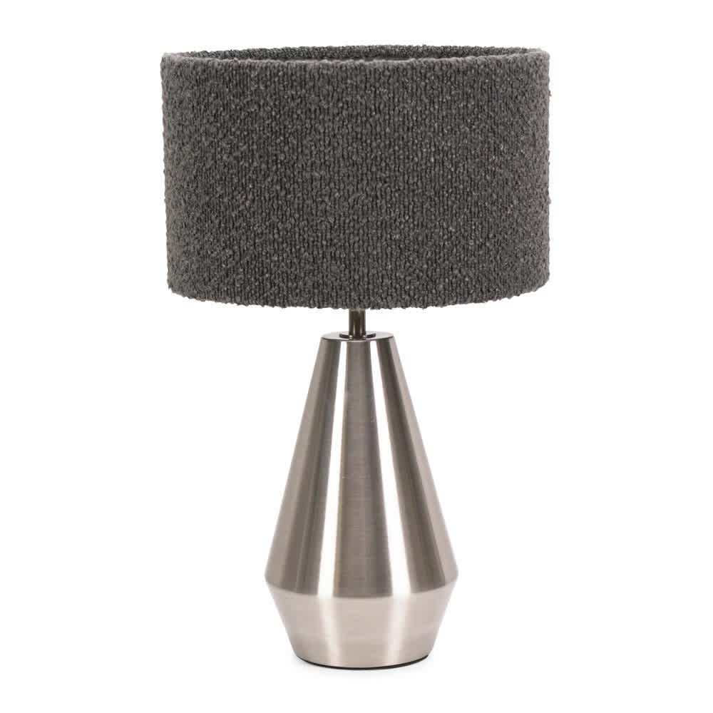 ValueLights Jax Brushed Chrome Dimmable Touch Table Lamp with Velvet Drum Shade & LED Bulb in Charcoal
