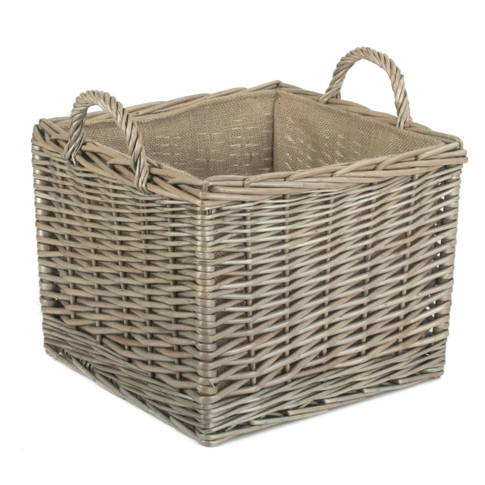 image 1 of Set of 2 Antique Wash Square Hessian Lined Log Basket | Brown | Brown | Not provided