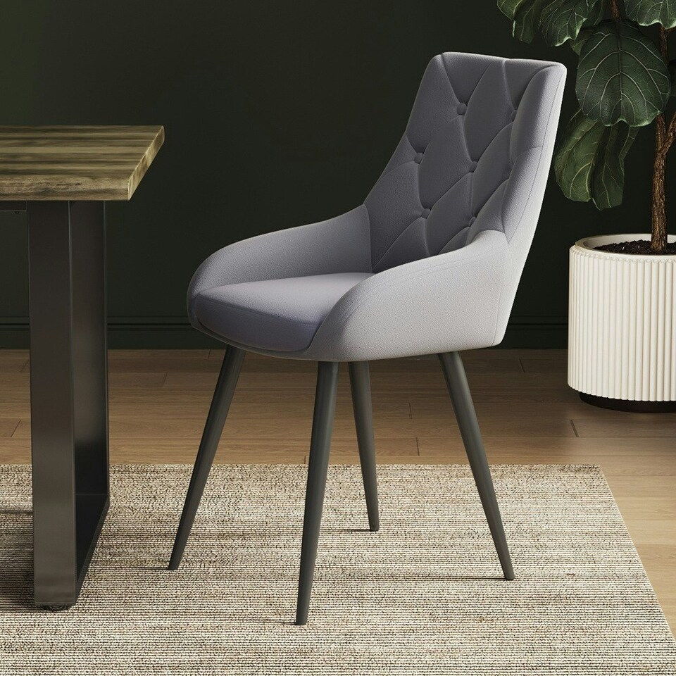 image 1 of Living and Home Velvet Metal Legs Button Upholstered Dining Chair - Set of 2