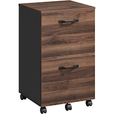 Mobile Filing Cabinet with Printer Stand and 2 Drawers, Office Storage Unit, Natural Walnut and Ink Black