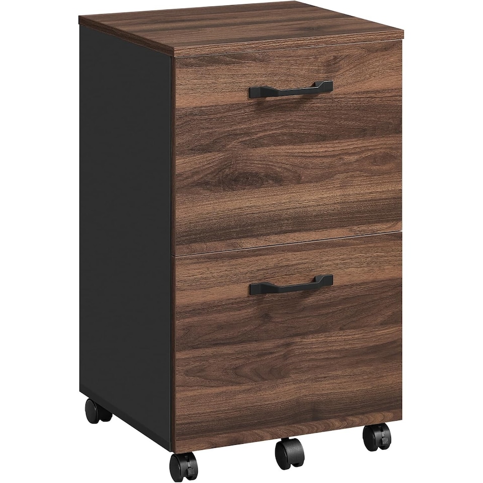 image 1 of Mobile Filing Cabinet with Printer Stand and 2 Drawers, Office Storage Unit, Natural Walnut and Ink Black