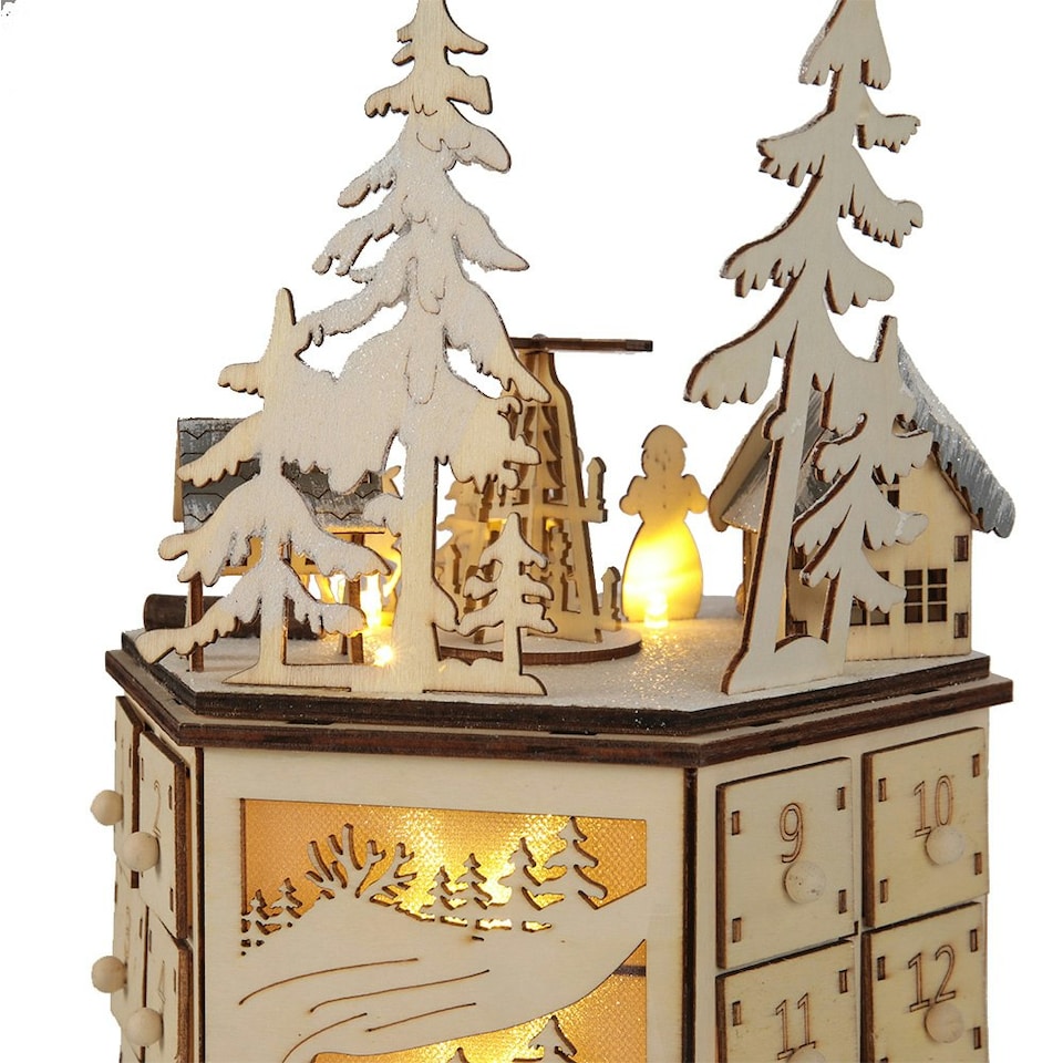 image 1 of Living and Home LED Rotating Countdown Calendar Wooden Music Box for Christmas