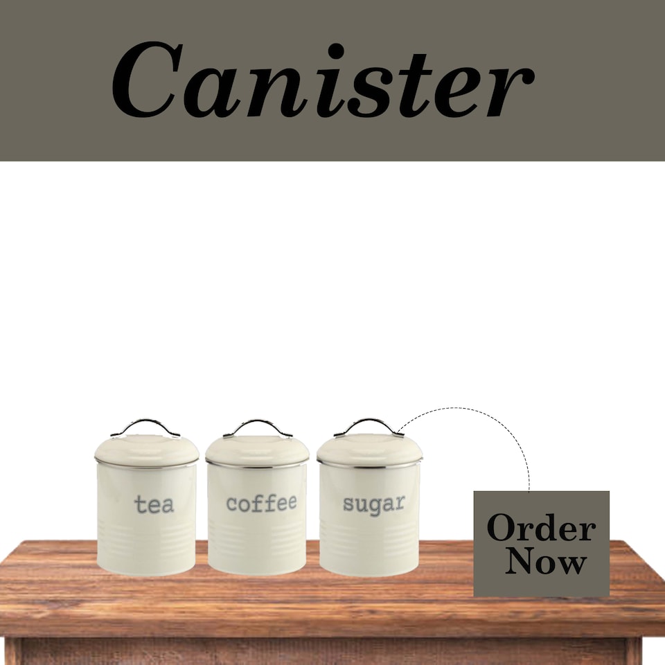 image 1 of Apollo Round Cream Kitchen Storage Canister Set of 3 Airtight Tea Coffee Sugar Containers Farmhouse Style Jars with Lids