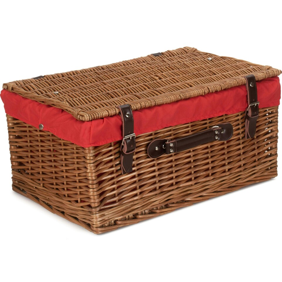 image 1 of 51cm Double Steamed Wicker Picnic Basket with Lining Red | Red | One Size