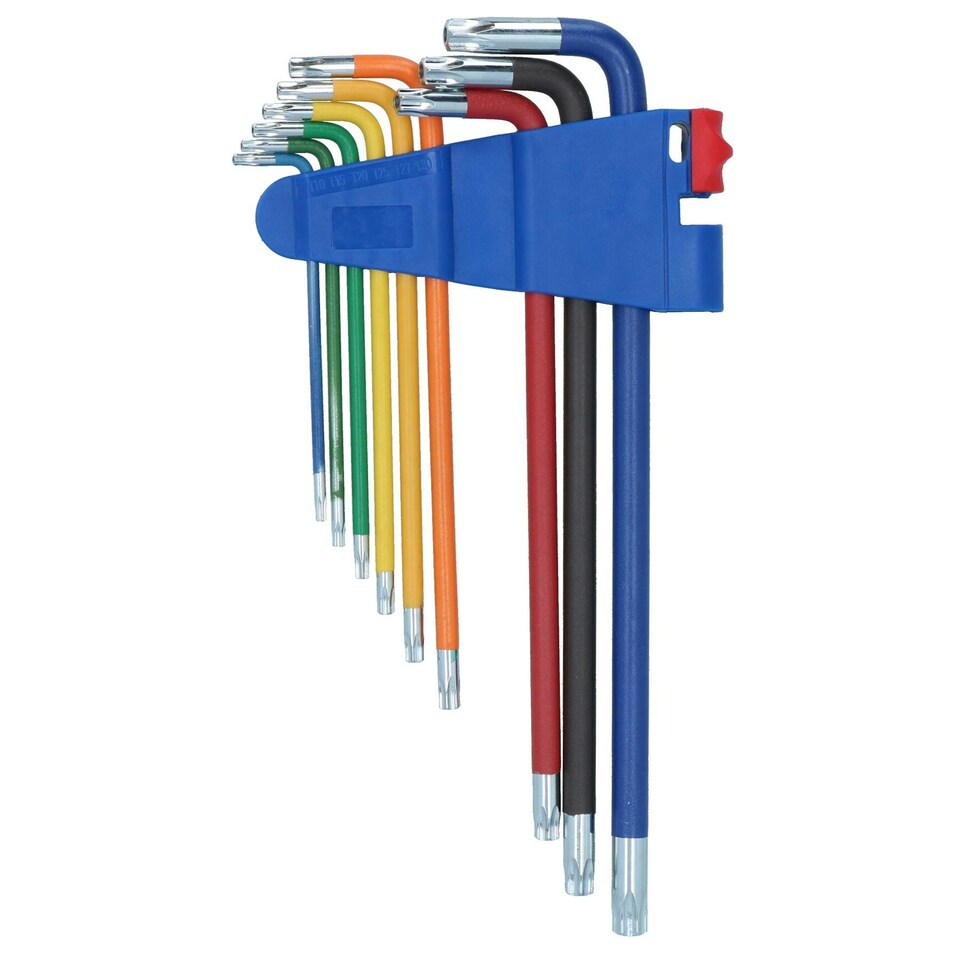 image 1 of 9pc Extra-Long Star Torx Tamper Torx keys Multicoloured with Holder T10- T50