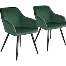 Dining Chair Marilyn - with armrests, padded, velvet look, black steel legs | Green | dark green / black | 2