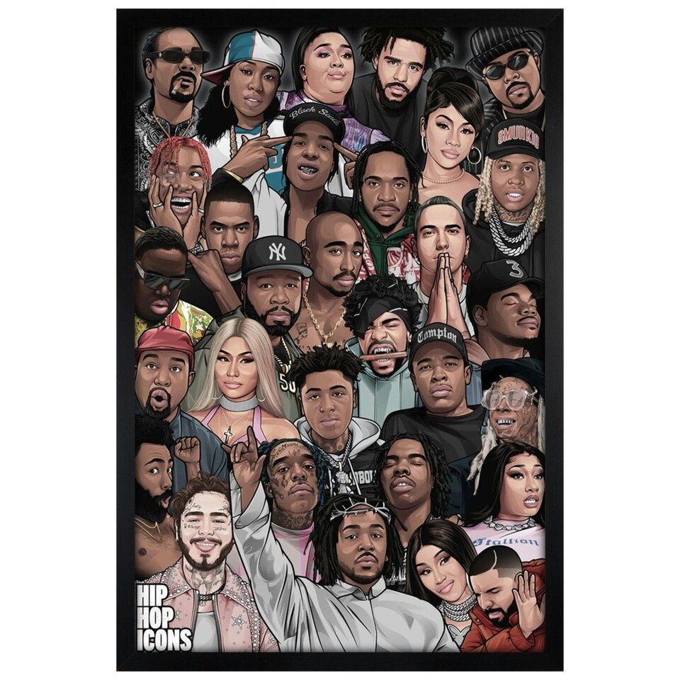 image 1 of Black Wooden Framed Hip Hop Icons Maxi Poster
