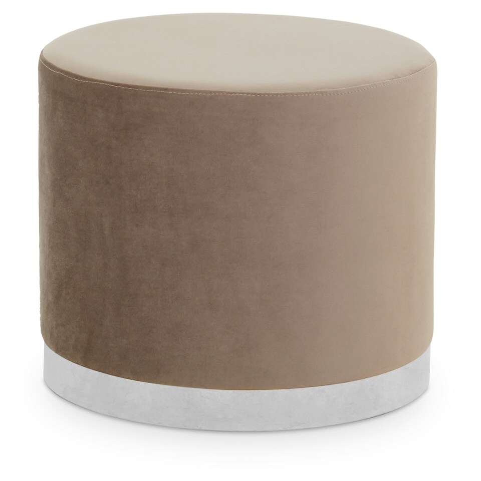 image 1 of Interiors by Premier Mink and Silver Round Footstool, Velvet Ottoman Footstool with Silver Base, Pouffe Footstool for Home Brown