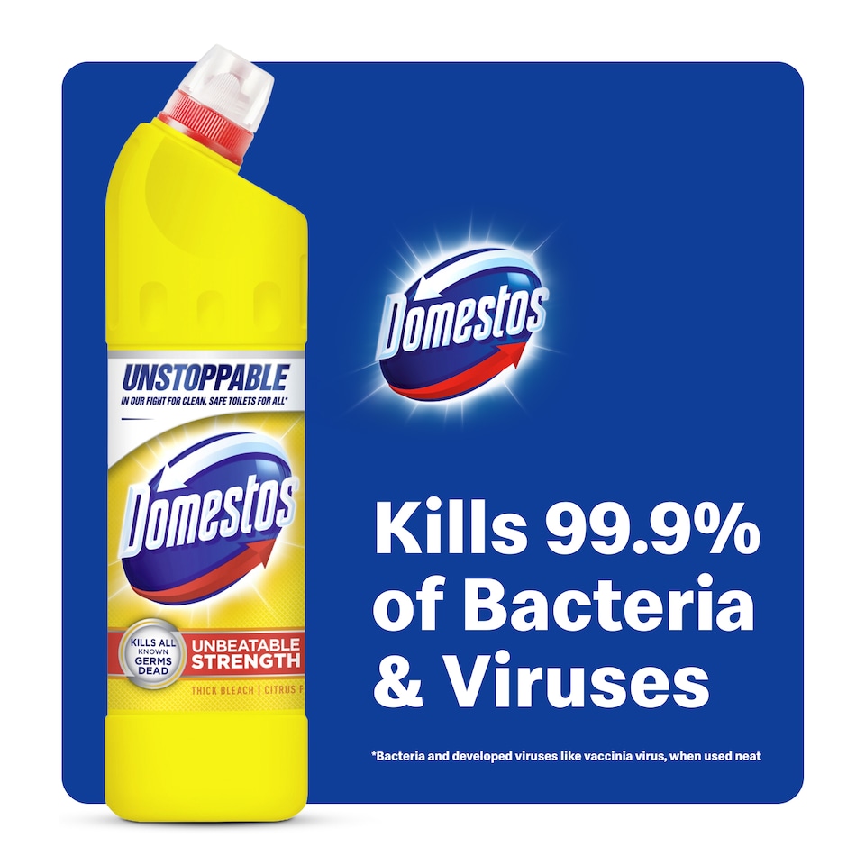 image 1 of Domestos Extended Germ Kill Citrus Fresh Bleach 750ml | Yellow | 9 - Yellow | 6750ml | 9