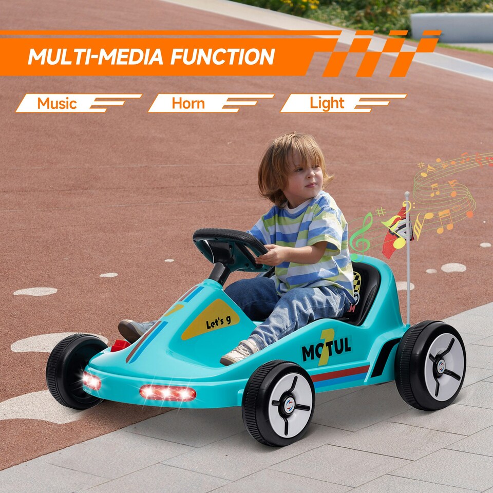 image 1 of AIYAPLAY 6V Electric Go Kart w/ Music, Light, Horn, for Ages 3-5 Years, Blue