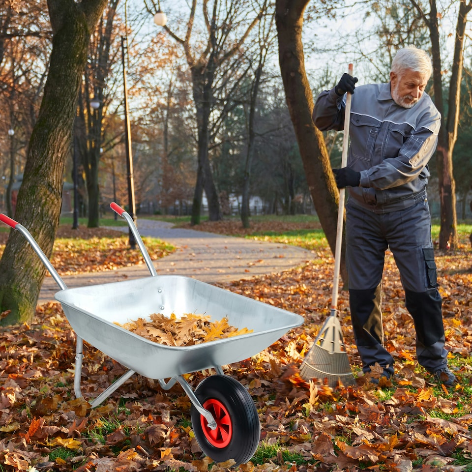 image 1 of Heavy Duty 65L Galvanised Metal Wheelbarrow Home Garden Cart or Tyre - 100Kg