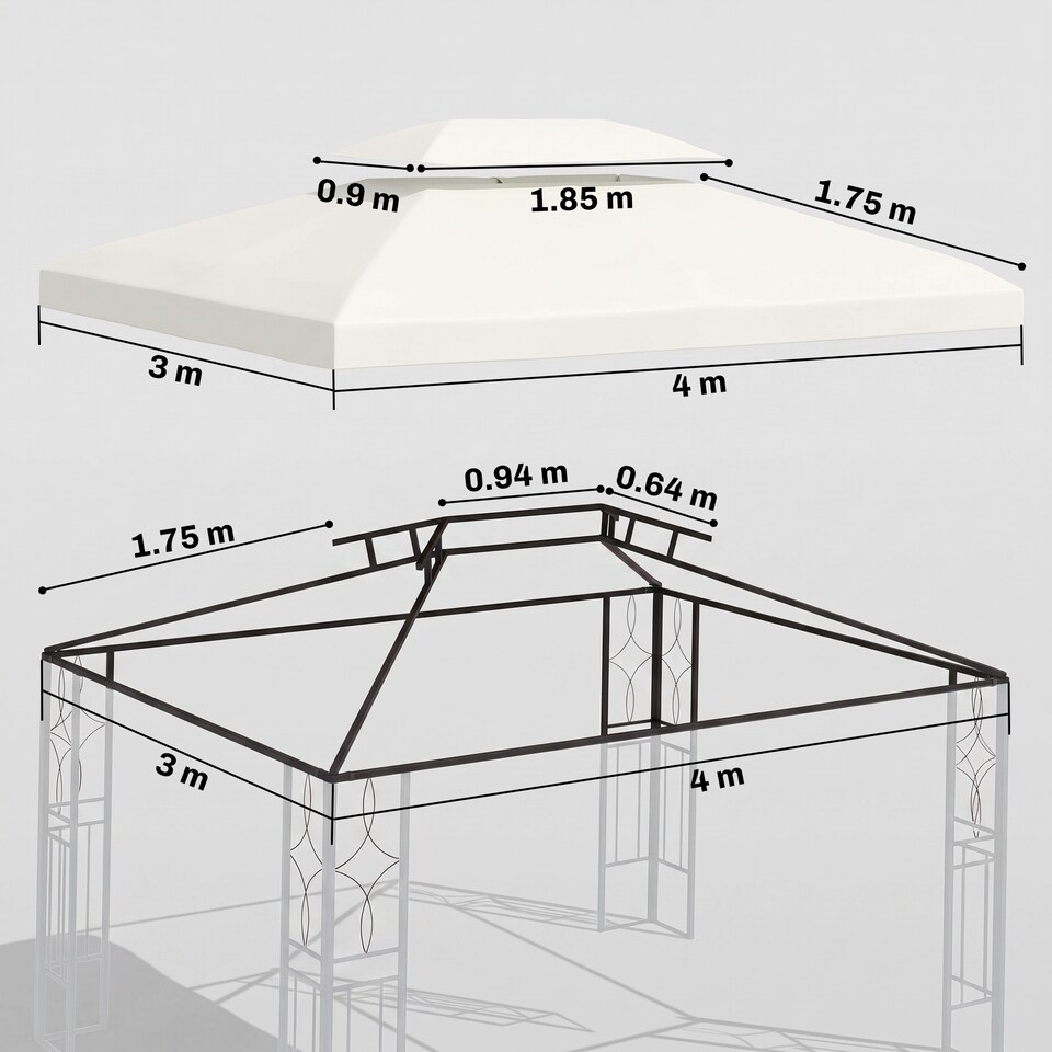 image 1 of Outsunny 3x4m Gazebo Replacement Roof Canopy 2 Tier Top UV Cover Patio Cream