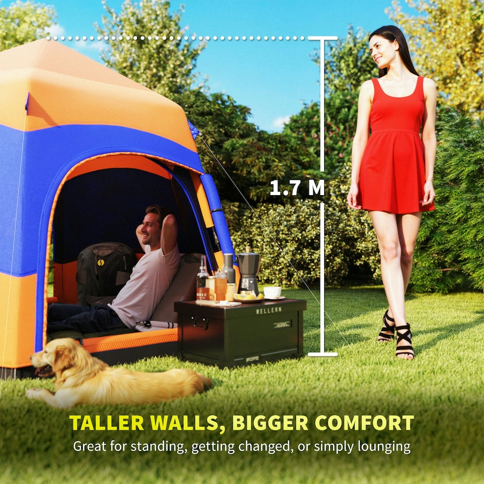 image 1 of Outsunny 4 Person Camping Tent Festival Hiking Shelter, Blue