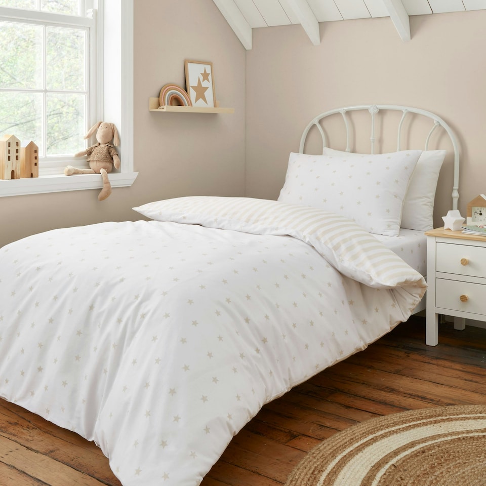 image 1 of Bianca Mini Star & Stripes Reversible Cotton Duvet Cover Set Natural Cream | Natural | Toddler
