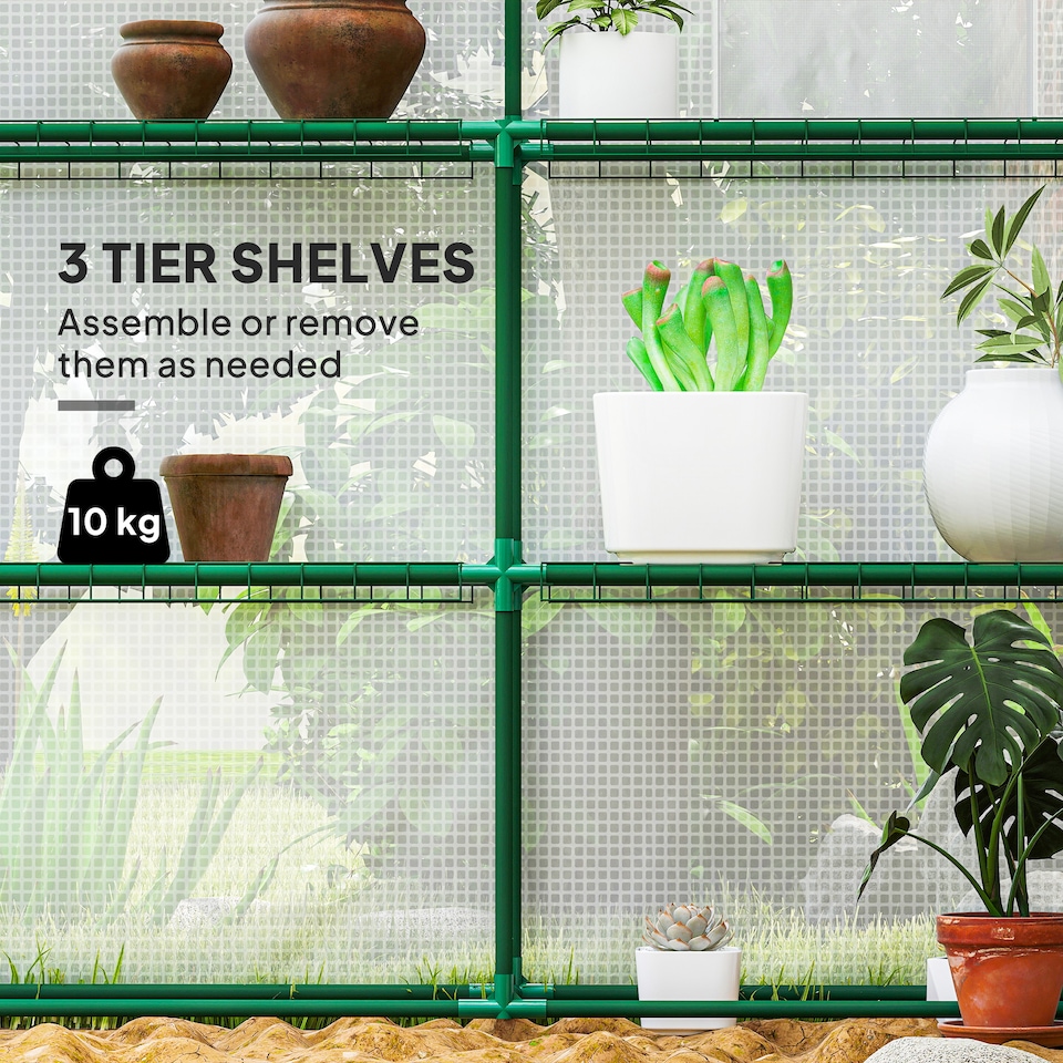 image 1 of Outsunny Walk-in Outdoor Green House with Door and Mesh Windows, White