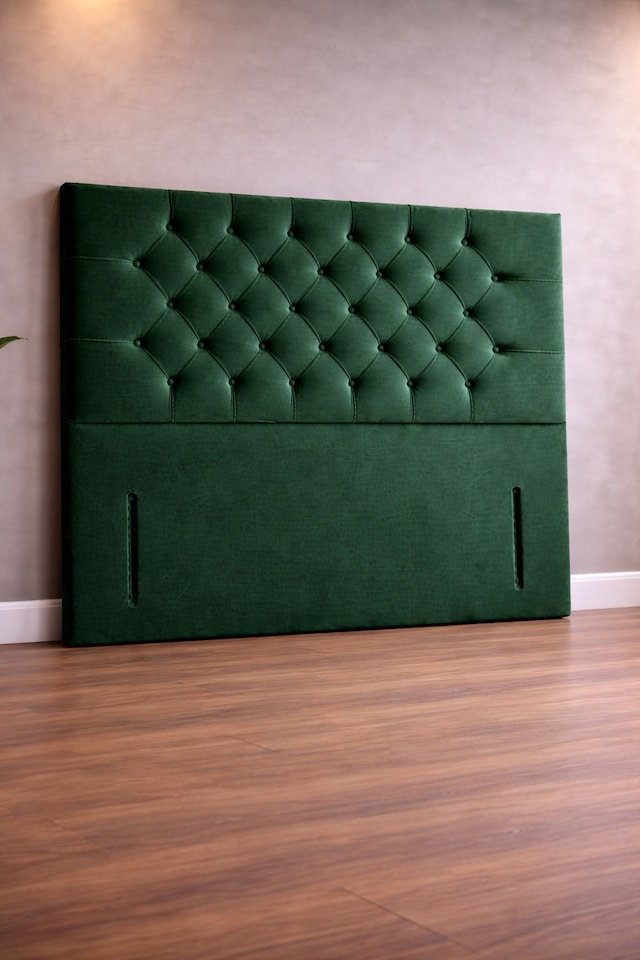 image 1 of Floorstanding Headboard Green Plush Chesterfield 4FT Small Double  54inch High