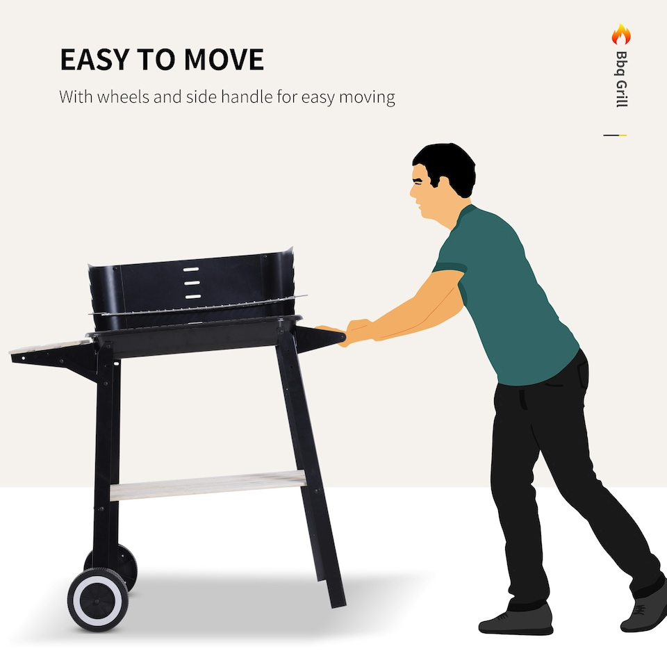 image 1 of Outsunny Charcoal BBQ Grill Trolley Barbecue Patio Outdoor Garden Heating Smoker