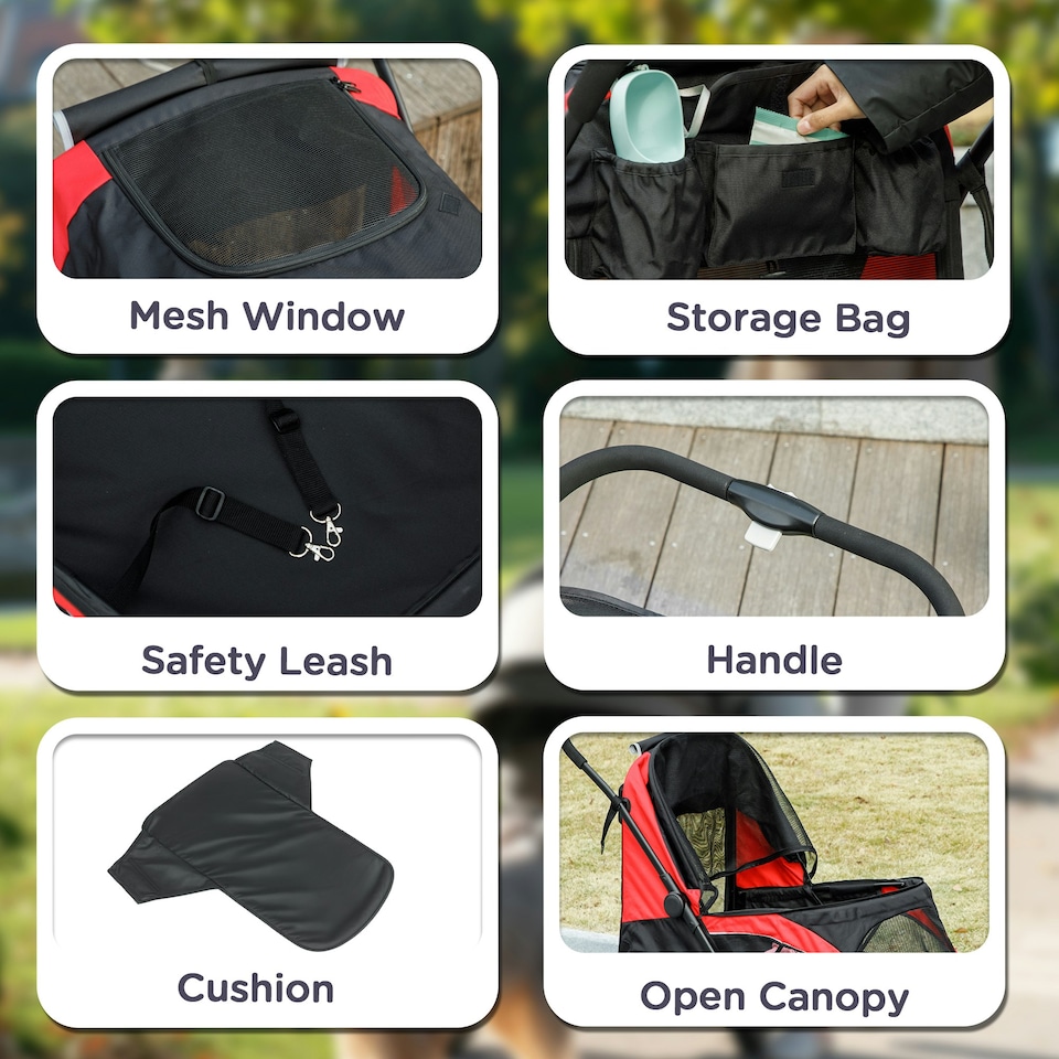 image 1 of PawHut Easy Folding Pet Stroller for Large Dogs Black