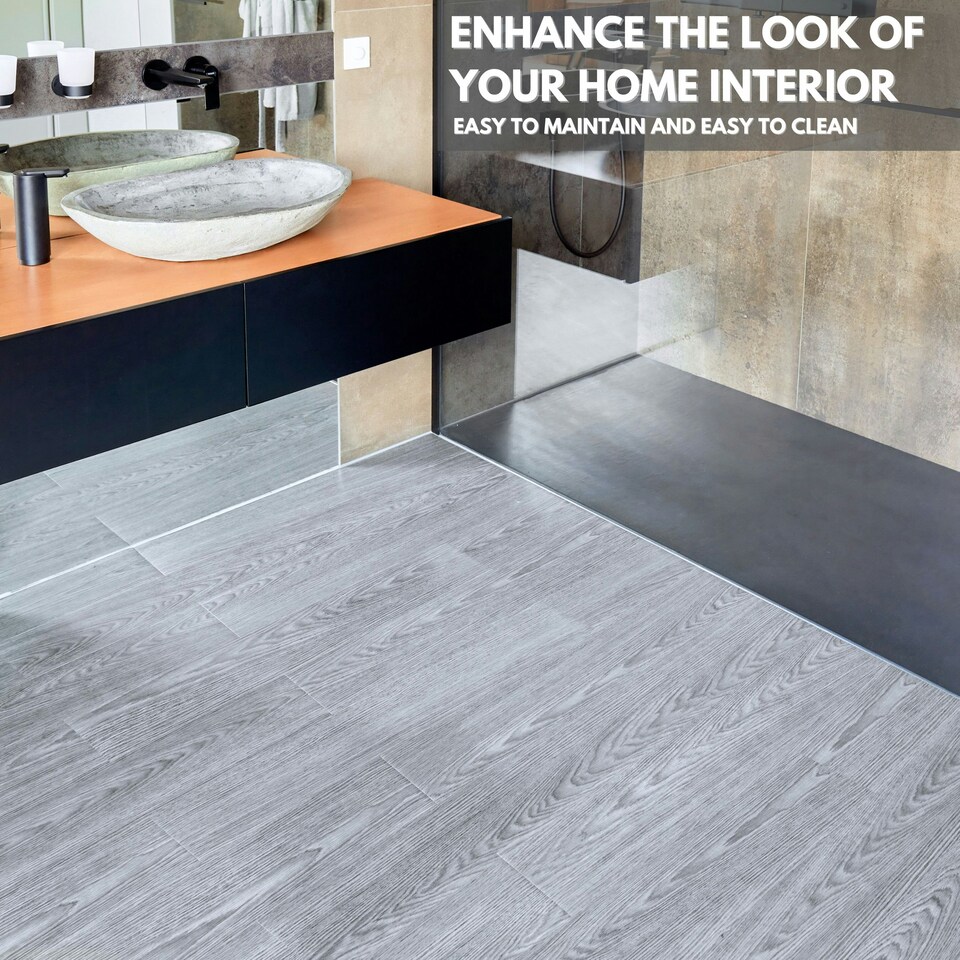 image 1 of NOVECRAFTO Self Adhesive Floor Planks | 5.9x35.9in (91.4x15.2cm) Each | Peel & Stick Vinyl Flooring | Grey Oak Wood Effect | Waterproof DIY Tiles Grey | 5 sqm