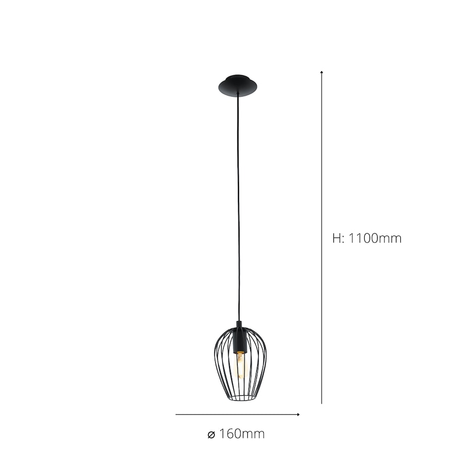 image 1 of EGLO Newtown Vintage Black Caged Steel Single Pendant, 16cm
