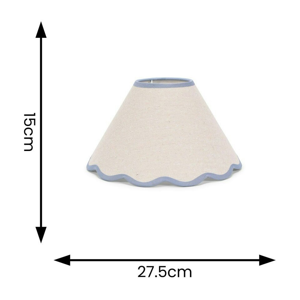 image 1 of ValueLights Florie Natural Linen Small Tapered Lamp Shade with Scallop Blue Trim