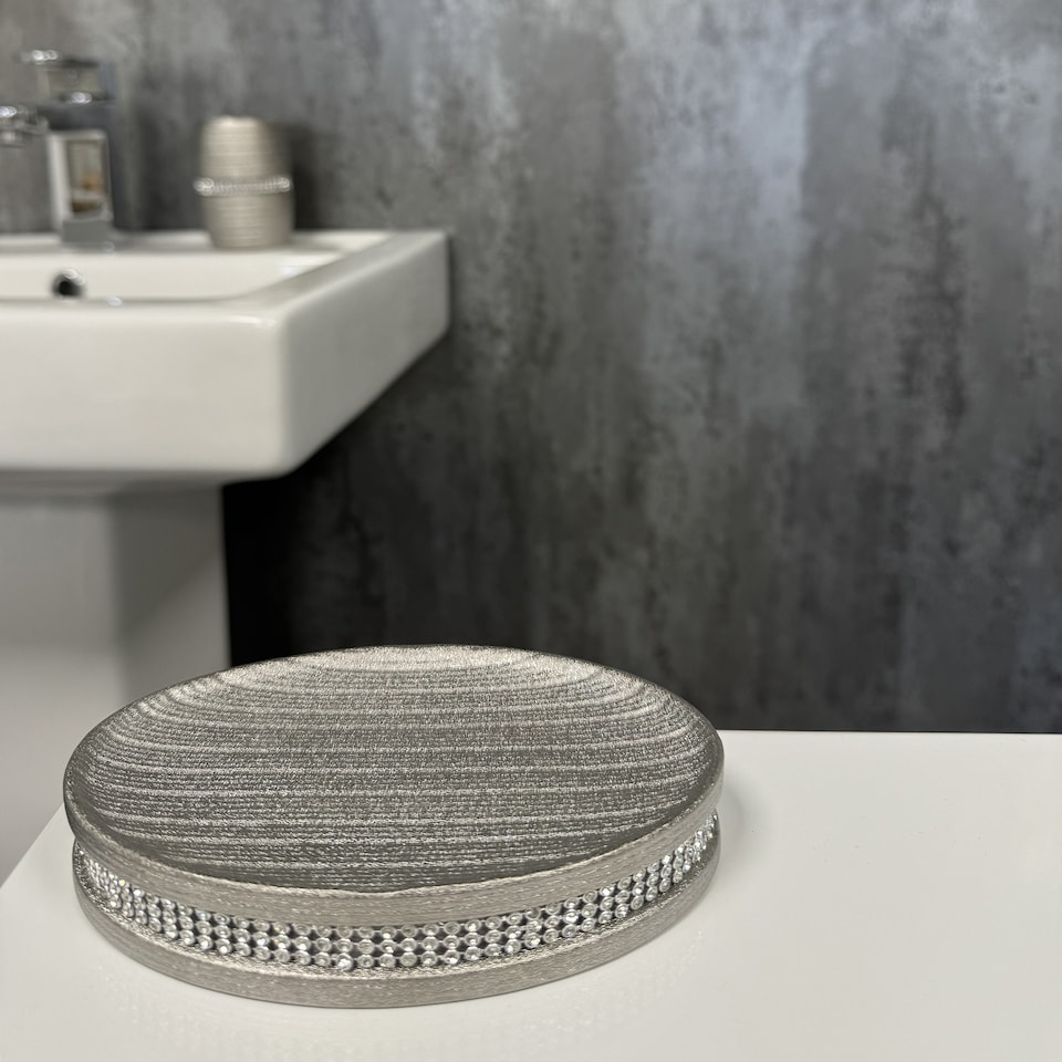 image 1 of Showerdrape Pzazz Silver Diamante Bathroom Sink Soap Dish | Silver | 1