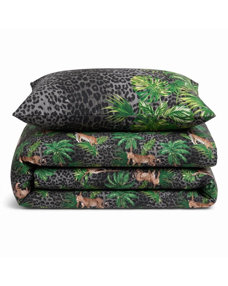 image 1 of Velosso Leopard Jungle Printed Cotton Blend Duvet Cover and Pillowcase Set | Green | Single