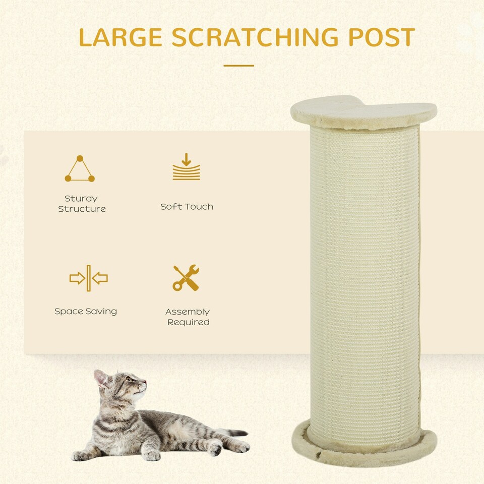 image 1 of PawHut Cat Scratching Post with Sisal Rope Soft Plush Anti-Tip, 85cm, Beige