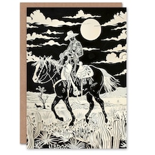 Midnight Cowboy Black White Western Desert Birthday Card