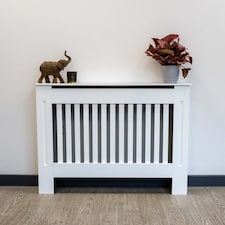 JSH Radiator Cover Vertical White Slat Wood MDF - Medium 112cm (W) x 81.5cm (H) x 19cm (D) | White