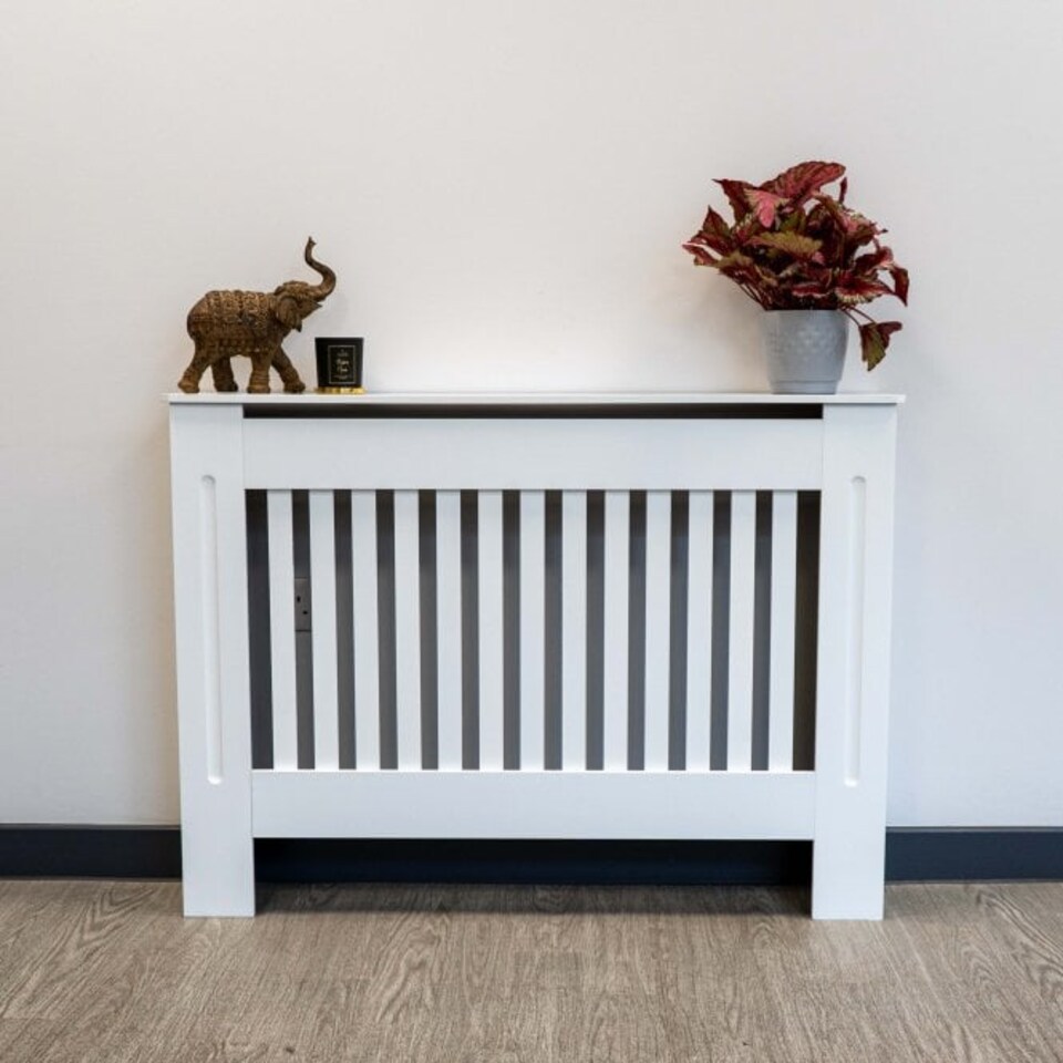 image 1 of JSH Radiator Cover Vertical White Slat Wood MDF - Medium 112cm (W) x 81.5cm (H) x 19cm (D) | White
