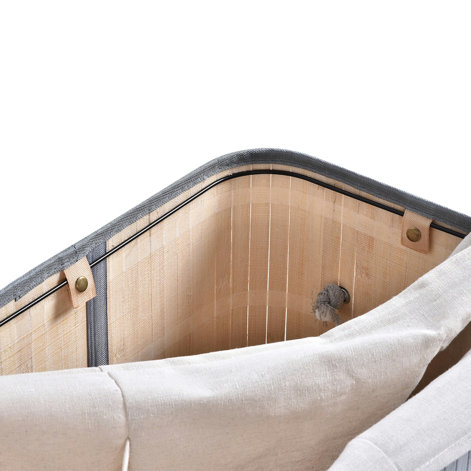 image 1 of HOMCOM 100L Wood Laundry Basket A Compartment Flip Lid Removable Lining Grey