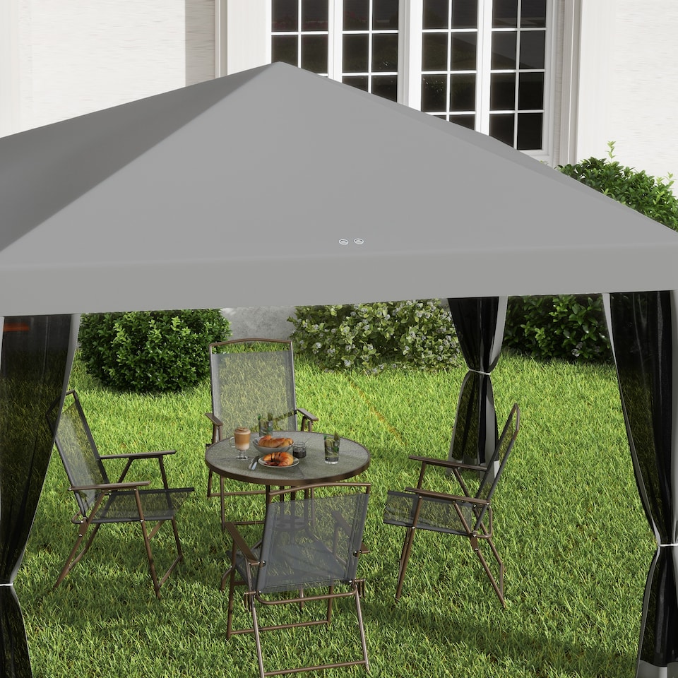 image 1 of Outsunny 3 x 3 m Pop Up Gazebo 420D Garden Tent Canopy with Removable Mesh Sidewall Netting Carry Bag for Garden Patio Outdoor Light Grey