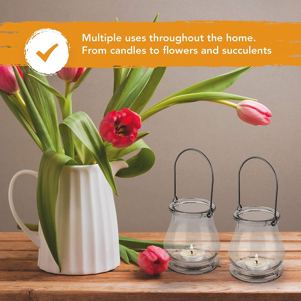 image 1 of Hanging Tealight Holders - 12 Pack Candle Holders Glass for Indoor and Outdoor Ambiance | Multi | Coloured | 10cm x 8.3cm | 12