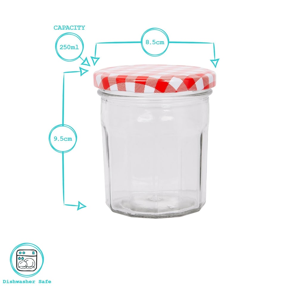 image 1 of Argon Tableware Glass Jam Jars with Lids - 310ml - Pack of 6