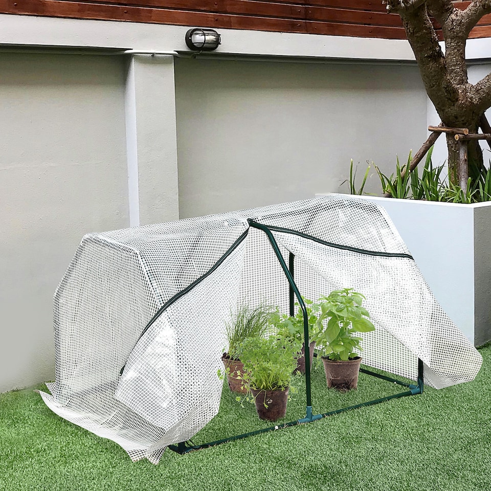 image 1 of Outsunny Mini  Greenhouse Grow House PVC Cover Steel Frame White 99 x 71 x 60cm