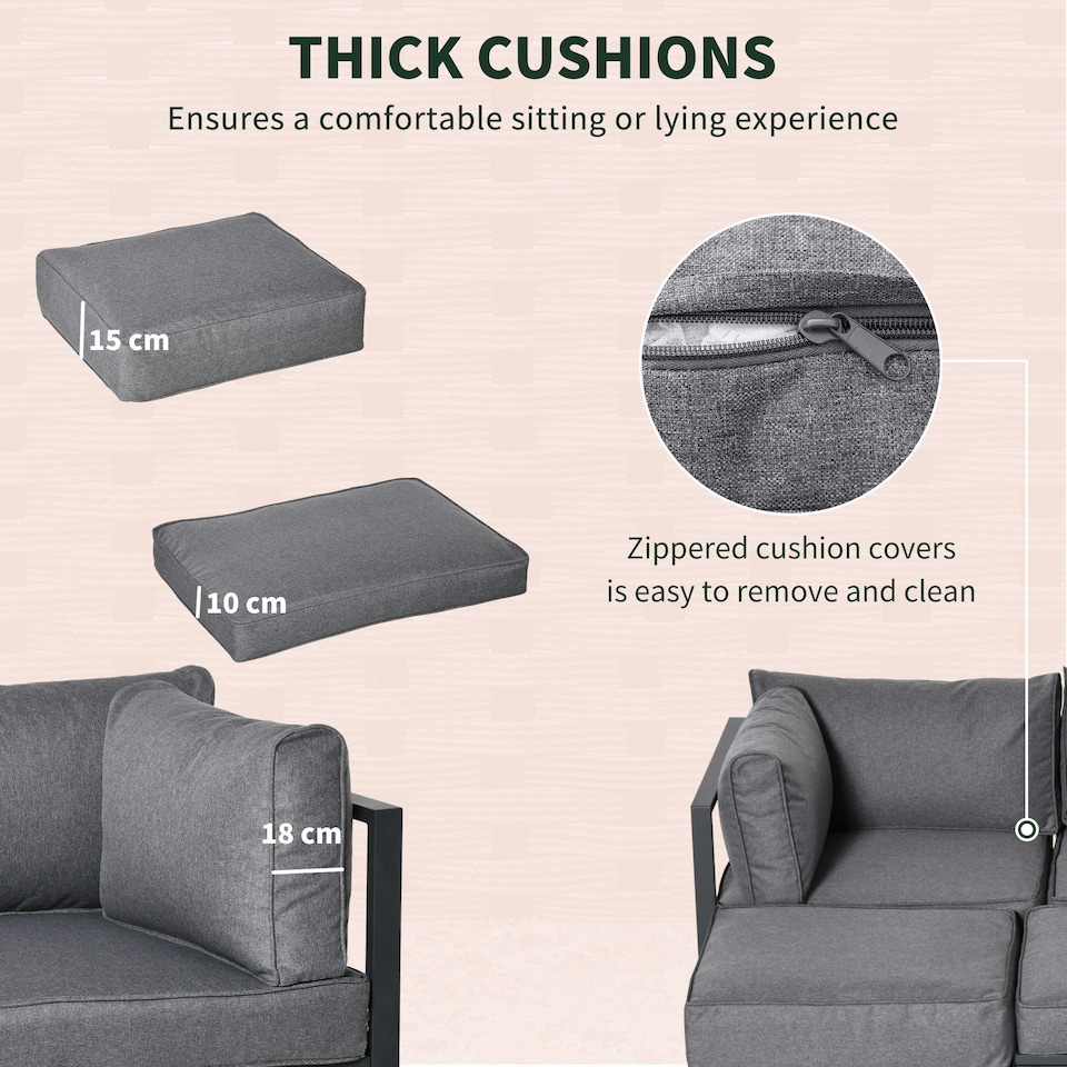 image 1 of Outsunny 6 PC Garden Daybed Aluminum Sectional Sofa Set Coffee Table Footstool