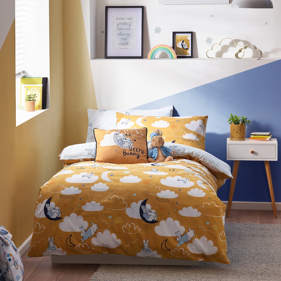 image 1 of Peter Rabbit Sleepy Head Reversible Duvet Cover Set, Ochre