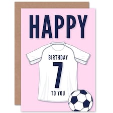 Football Strip Kit White Jersey Top Age 7 Year Old Child Kids 7th Birthday Card