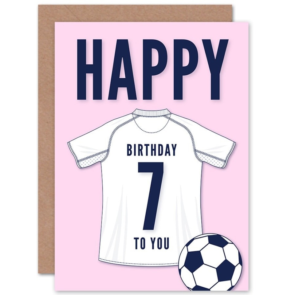 image 1 of Football Strip Kit White Jersey Top Age 7 Year Old Child Kids 7th Birthday Card