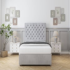 Sloomy Mayfair Silver Naples Divan Bed With Mattress 2 Drawers Footend With 54" Floor Standing Headboard 4' Small Double | Silver | Silver | Small Double | 1