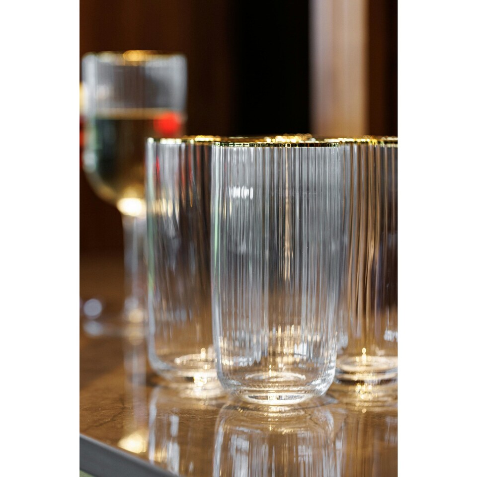 image 1 of Mikasa Highball Cocktail Glasses Set Clear Ridged Crystal 375ml Set of 4