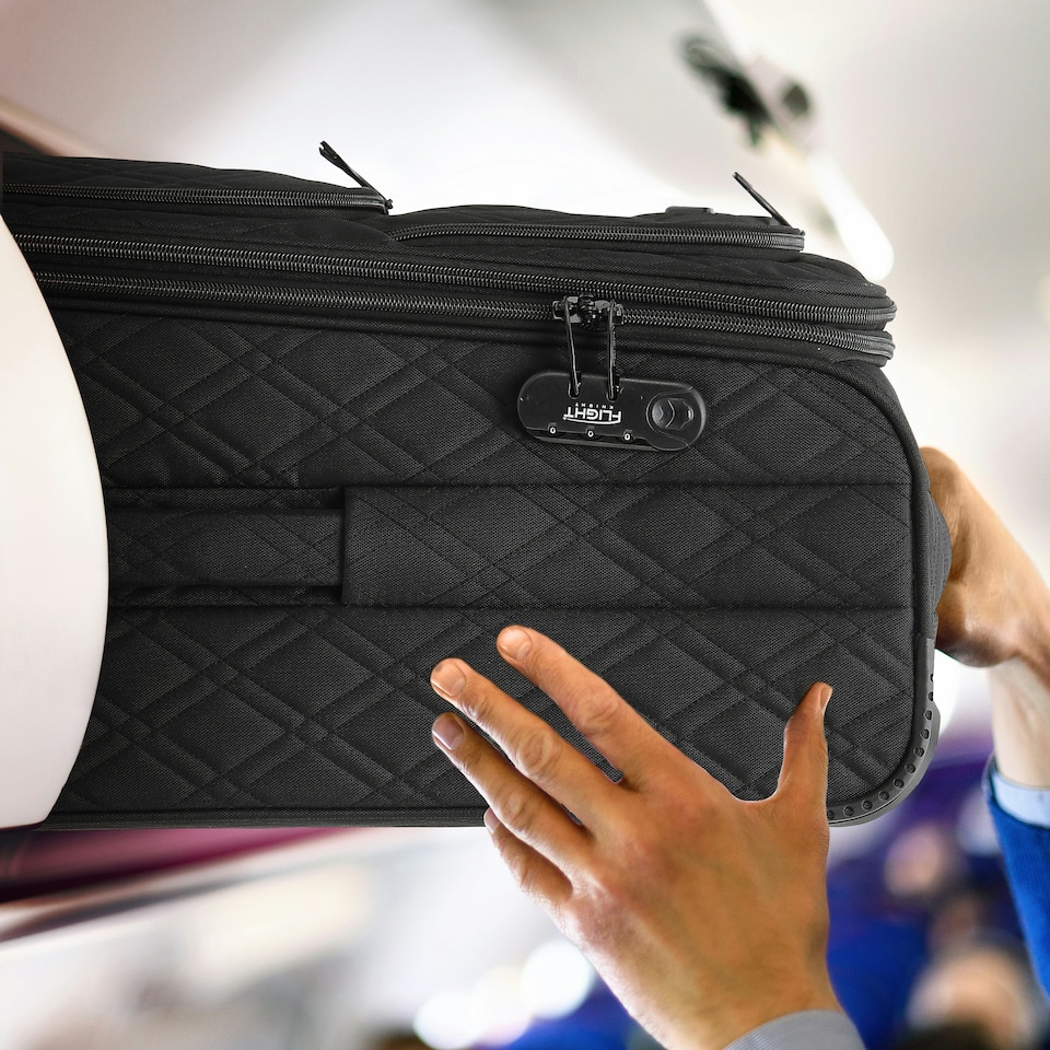 image 1 of Flight Knight Lightweight 4 Wheel 800D Soft Case Quilted Suitcases Anti Crack Cabin & Hold Luggage Options 100+ Airlines Approved - easyJet, BA & Many More! Blue | Navy | Medium